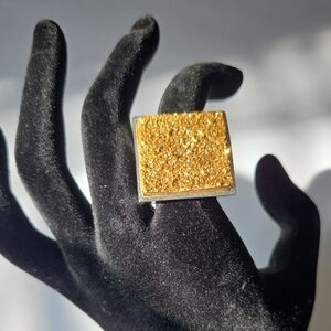 Gold Textured Square Ring With Silver Tone Base